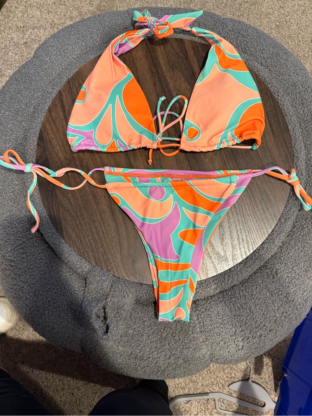 NWOT Aurelle Orange, Aqua & Pink Retro Swirl Triangle Bikini